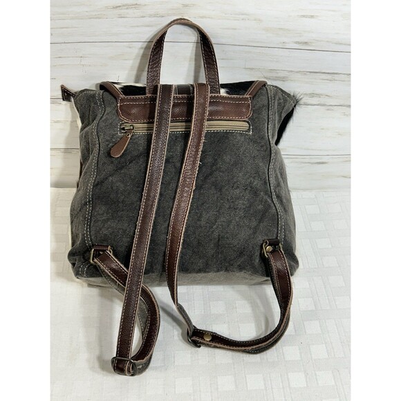 MINTY MYRA BAGS Horse Hair Canvas Leather Backpack Gray Brown Large travel purse - Picture 6 of 16